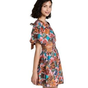 Love the Label Anthropologie Arya Vibrant Floral Dress, Brittany Pink Print sz M